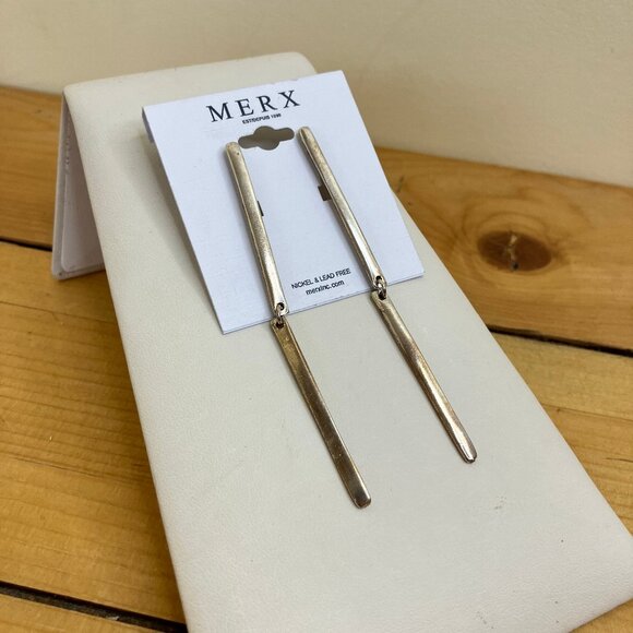 MERX Modern Minimal Earrings Silver-Tone Dangle Bar Studs 3.5" Long Nickel-free - Picture 6 of 6